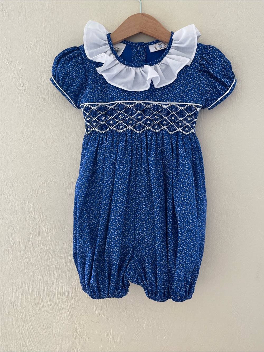 Lulu Bebe Smocked Ruffle Collar Kids Romper 24mo